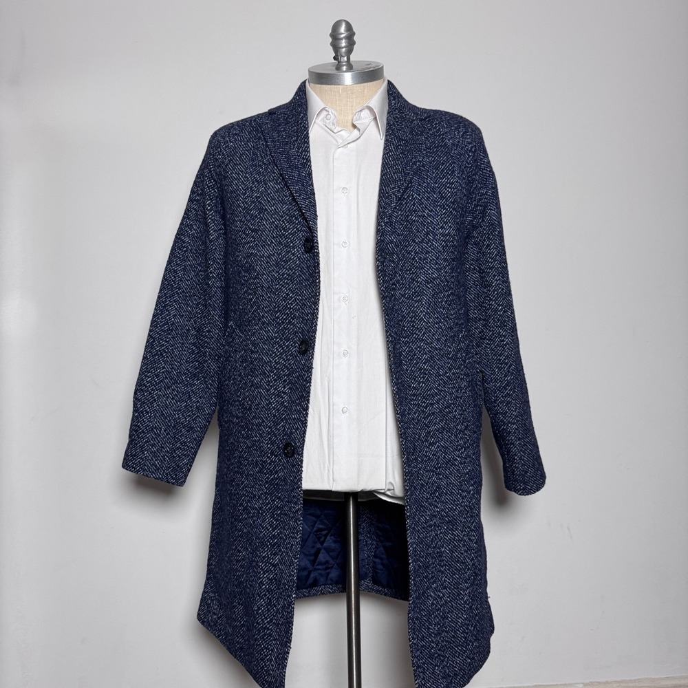 J Crew Ludlow LNWOT Mens Navy Blue Herringbone Wool Blend Overcoat Coat 40R